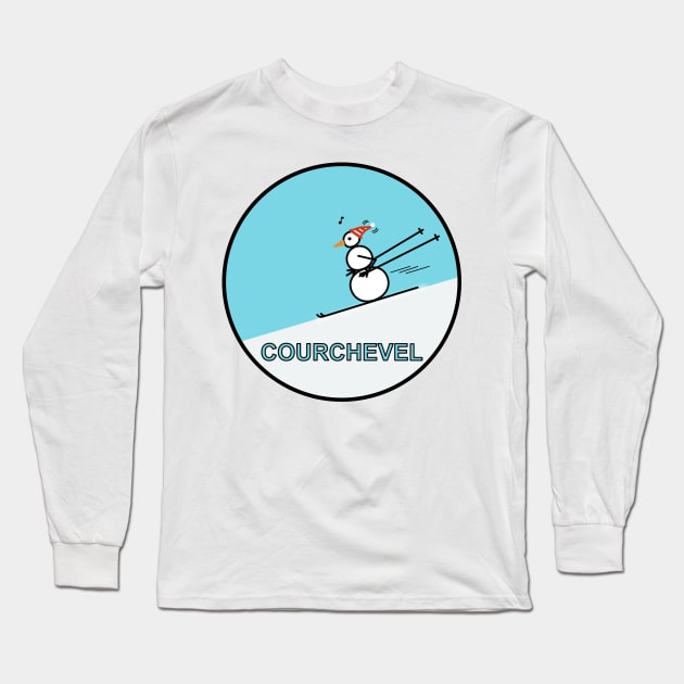 Frosty the Snowman skiing in Courchevel Long Sleeve T-Shirt by Musings Home Decor